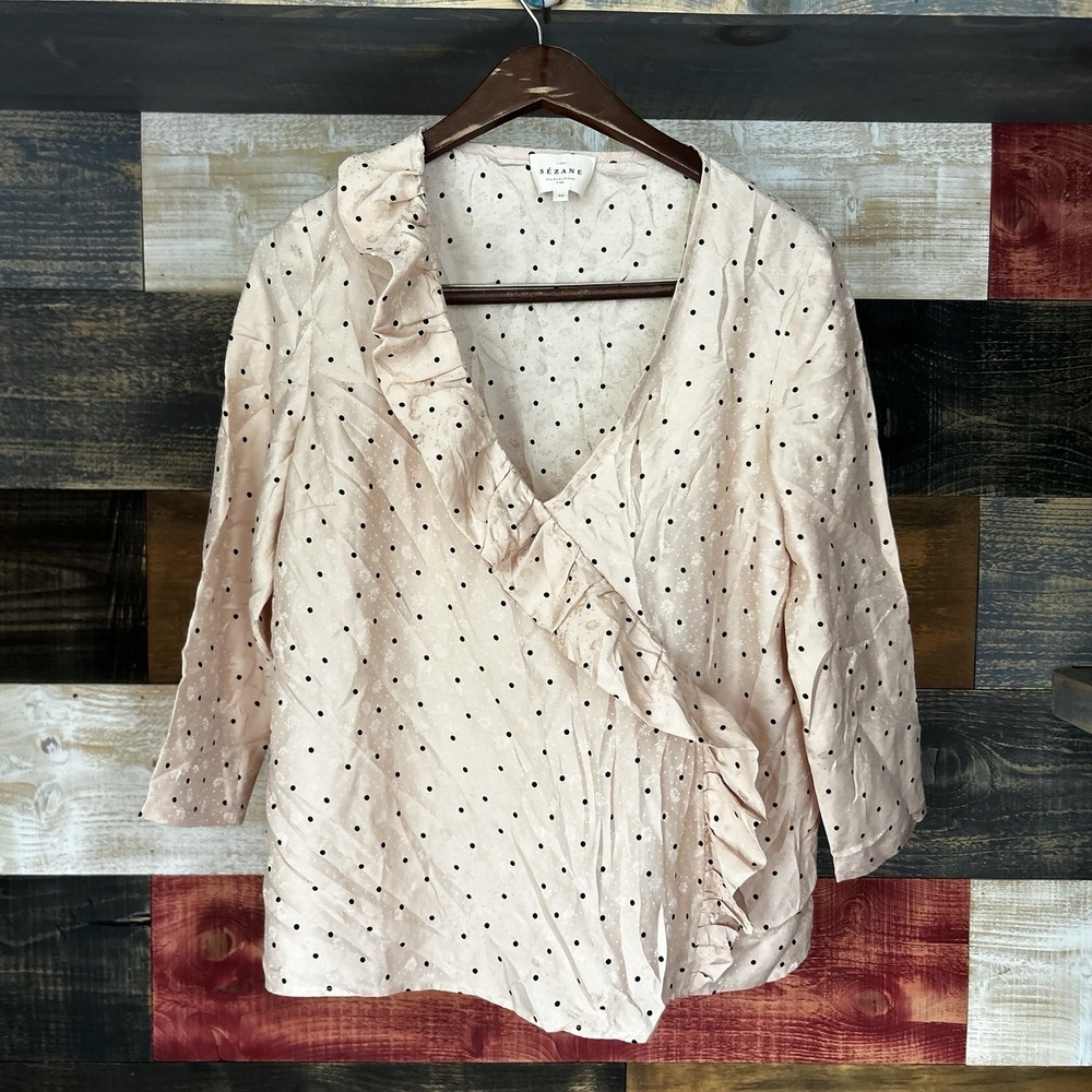 Sezane Pink Blouse Ruffle Silk Long Sleeve